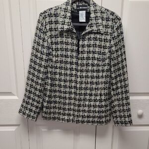 Sag Harbor Black and Cream Checkered With Color And Gold Woven Fabric Blazer 14
